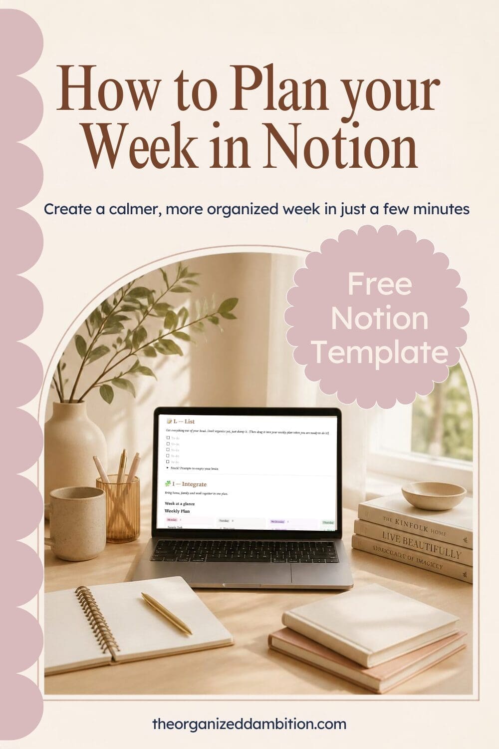 Laptop with a picture of a notion template about how to plan your week in notion
